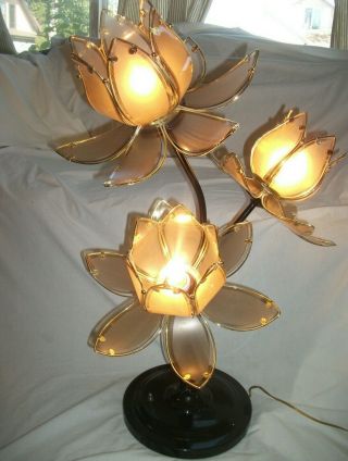 Lotus Flower Lamp Light Mid Century Modern Black Glass 33 " Table Floor - 2 Avail