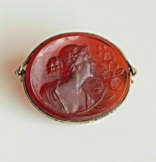 Antique Vintage Carved Carnelian High Relief Cameo 14k Gold