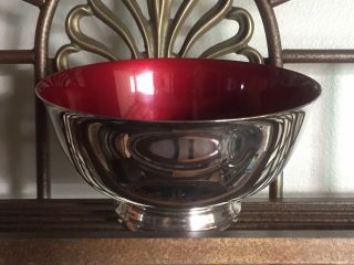 Vintage Reed & Barton 104 Silverplate & Burgundy Red Enamel Footed Bowl