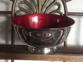 Vintage Reed & Barton 104 Silverplate & Burgundy Red Enamel Footed Bowl 3
