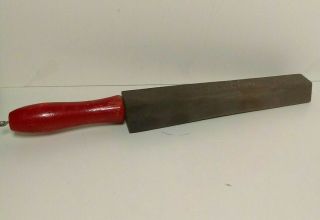 Vintage No.  57 Carborundum Brand Knife Sharpener Red Wood Handle Rare 9 " Stone