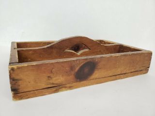 Vtg Antique Wood Carpenters Tool Box Rustic Primitive Carrying Tote Caddy Aafa