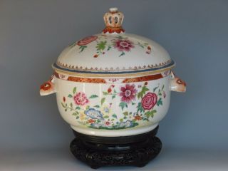 18c Fine Chinese Antique Famille Rose Porcelain Tureen With Boar Heads