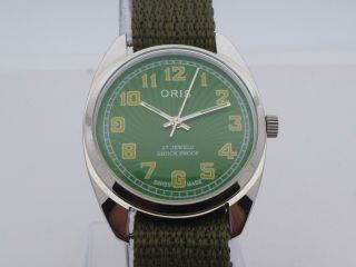 Vintage Men ' s Oris Green Dial Hand - Winding Swiss Made Wrist Watch Con 2