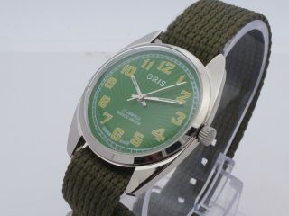 Vintage Men ' s Oris Green Dial Hand - Winding Swiss Made Wrist Watch Con 3