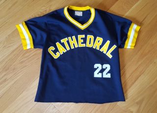 Vintage Game Worn 1971 Indiana High School Cathedral Jersey Shirt Size 40 Crop