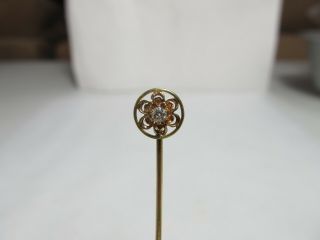 Vintage 14k Solid Gold Stick Pin With Natural Mine Cut Diamond