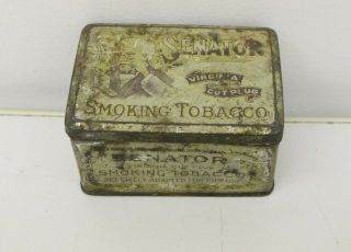Vintage Senator Smoking Tobacco Tin Can Virginia Cut Plug Advertising T4