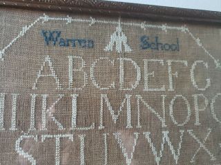 Warren school Antique 19thC American Folk Art Sewing Embroidery Alphabet Sampler 2