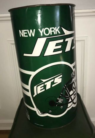 Vtg York Jets Nfl Football Metal Trash Garbage Can Man Cave Gang Green