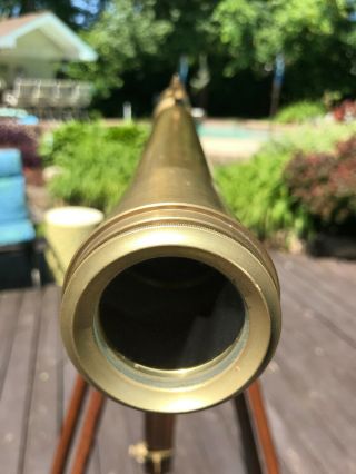 Vintage American Walnut Brass Telescope With Level,  Mounted On Tripod Stand