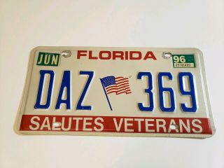 Florida Salutes Veterans License Plate 1998 Flag