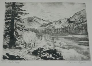 Vintage Lyman Byxbe Signed Etching,  Bear Lake Trail,  7 By 5.  5 Inches