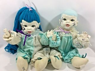 Vintage Porcelain Clown Dolls Hand - Painted Faces Musical By Linda Picard