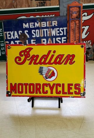 Indian Motorcycles Porcelain Sign Parts Vintage Chief Dealer Motor Oil