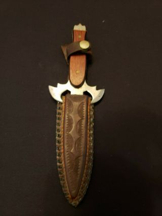 Vintage 10.  5 " Collectible Wood Handle Dagger Knife W/leather Sheath Pakistan