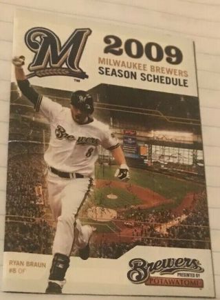2009 Milwaukee Brewers Pocket Schedule Ryan Braun Mlb