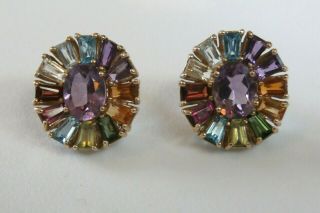 Vintage 10k Gold Multi Colored Gem Stones Gemstones Post/pierced Earrings