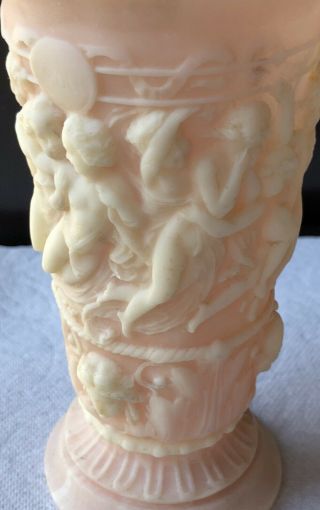 One Vase Incolay Stone Pink And White.  Vintage