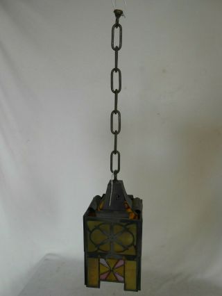 Antique VINTAGE MISSION ARTS&CRAFTS SLAG GLASS LAMP Shade Hanging SHADE 2