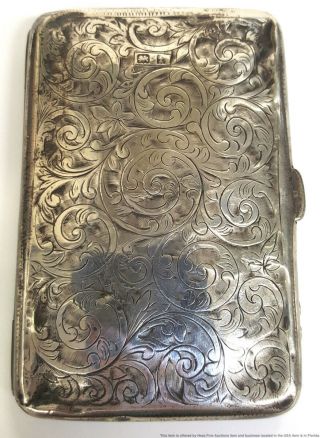 Antique Art Nouveau English Sterling Silver Hand Chased Cigarette Card Case