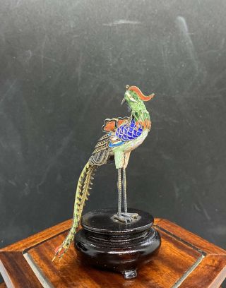 A Very Fine Old Chinese Gilt Enamel Silver Pheasant/phoenix