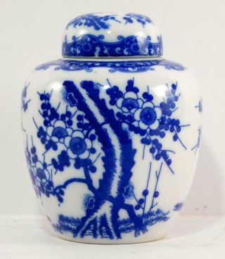 Vintage Chinese Blue/white Porcelain Lidded Ginger Jar Cherry Blossom