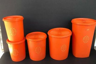 10 Piece Vintage Tupperware Harvest Orange Nesting Canister Servalier Set,