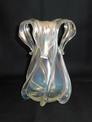 Antique Bohemian Kralik Art Nouveau Iridescent Pulls & Buttresses Glass Vase