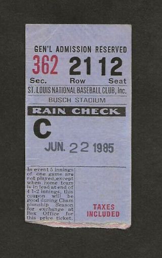 St Louis Cardinals Vs Chicago Cubs Ticket Stub June 22,  1985 Curt Ford Debut