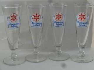 German Beer Pilsner Glasses Vintage Wurzburger Hofbrau 7 1/2 " Tall Set Of 4
