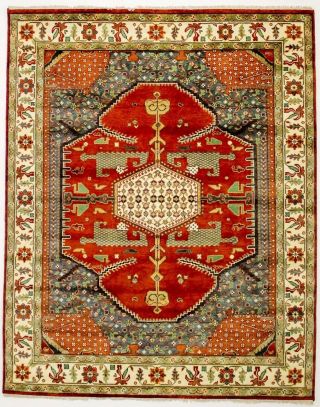 One Of Kind Geometric 8x10 Hand Knotted Vintage Chobi Oriental Wool Area Rug