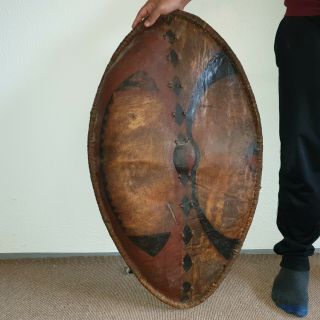 10 Old Rare Antique African Kenya Hunter Leather Shield Maasai Nandi Warrior 2