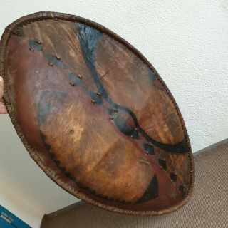 10 Old Rare Antique African Kenya Hunter Leather Shield Maasai Nandi Warrior 3