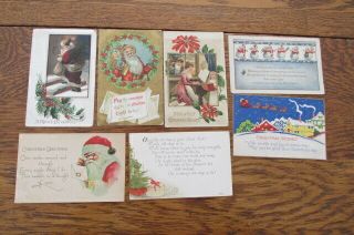 7 Vtg Antique Christmas Postcards W/ Santa Claus And/or Children 1908 - 1931 L116