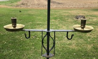 Rare 18th C Floor Standing Wrought Iron Adjustable Double Candle Holder 2