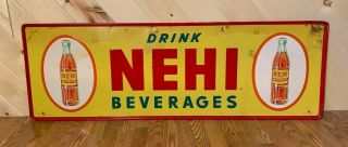 Antique Porcelain Embossed Drink Nehi Beverage Sign 54 " X 18 " Rare Two Bottle