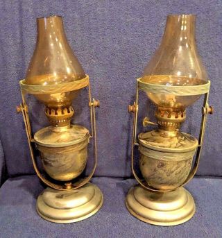 Set Of 2 Vintage Ship Swing Kerosene/oil Lantern Wall Mount Nautical Lamp Rare