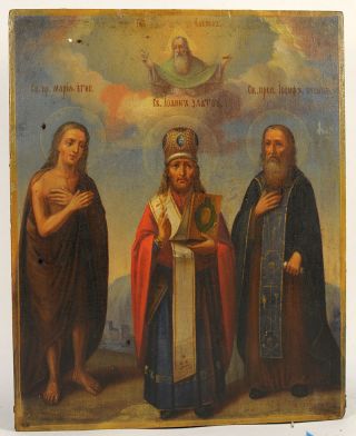 1880 Antique Russian Orthodox Religious Icon Art Saint Mary Of Egypt John Joseph