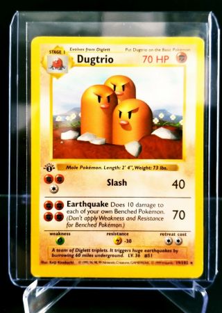 Dugtrio 19/102 1st Edition Shadowless Nonholo Rare Pokemon Base Set Vintage Lp
