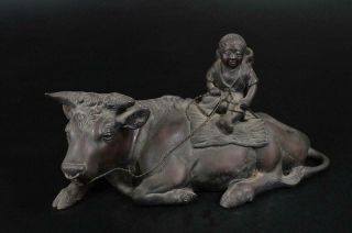 A3357: Japanese Xf Copper Cattle Doll Statue Sculpture Ornament Figurines