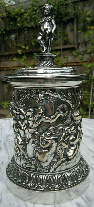 Antique C1870 Grand Tour Greek Mythological Silver Plated Tobacco Jar 11.  5 " Tall
