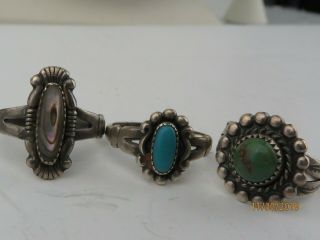 Vintage Navajo Bell Trading Post Native Sterling Silver 2 Turquoise & Mop Rings