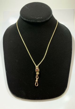 Antique Victorian 14k Gold Albert Watch Chain Amethyst Detailed Slide Necklace
