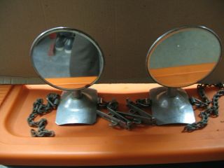 Antique Vintage Auto Fender Mounted Sparetire Rear View Mirrors 2 With Chains