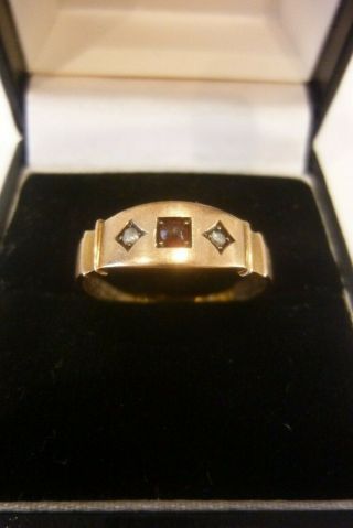 Antique Victorian 9ct Gold rose cut Diamond and red gem three stone ring 1895 3
