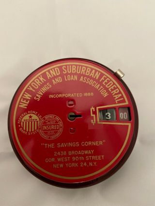 Vintage Red Mechanical Coin Add - O - Bank York Snl W/key
