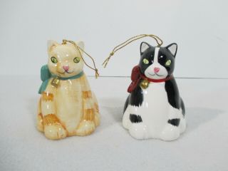Cat Bells Ornaments Silvestri Porcelain Tabby Black Vintage Set Of 2 Christmas