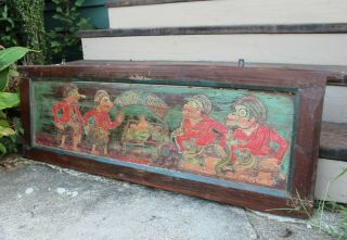 Antique Indonesian Wayang Panji Puppet/theater Hand Carved Painted Wood Panel