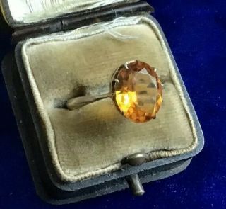 Russian Antique Art Deco Real Silver & Citrine Gemstone Ring